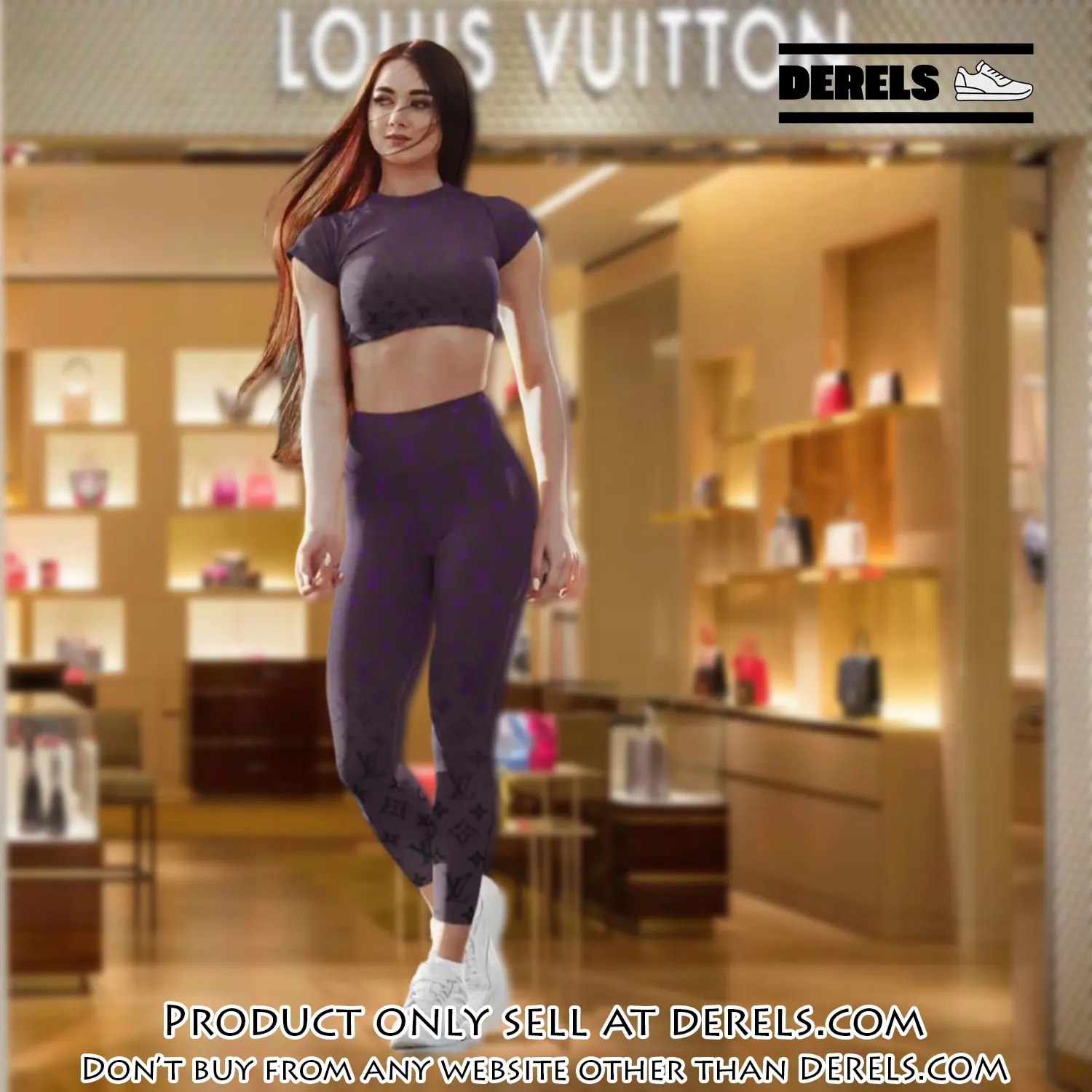 Purple brown louis vuitton luxury sportwear combo luxury brand crop top tshirt and legging for women ctl1035 dr2819895